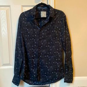 Navy paisley button down shirt